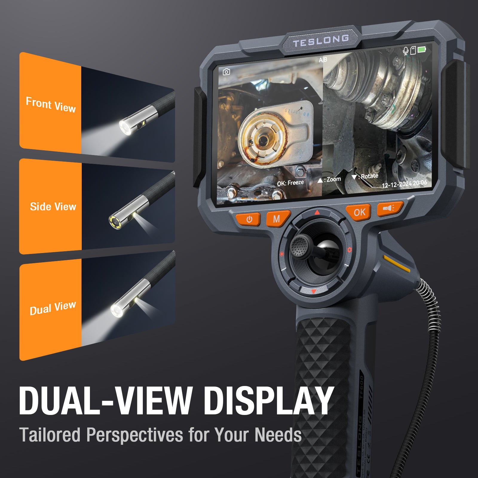 Front, side and split-screen views