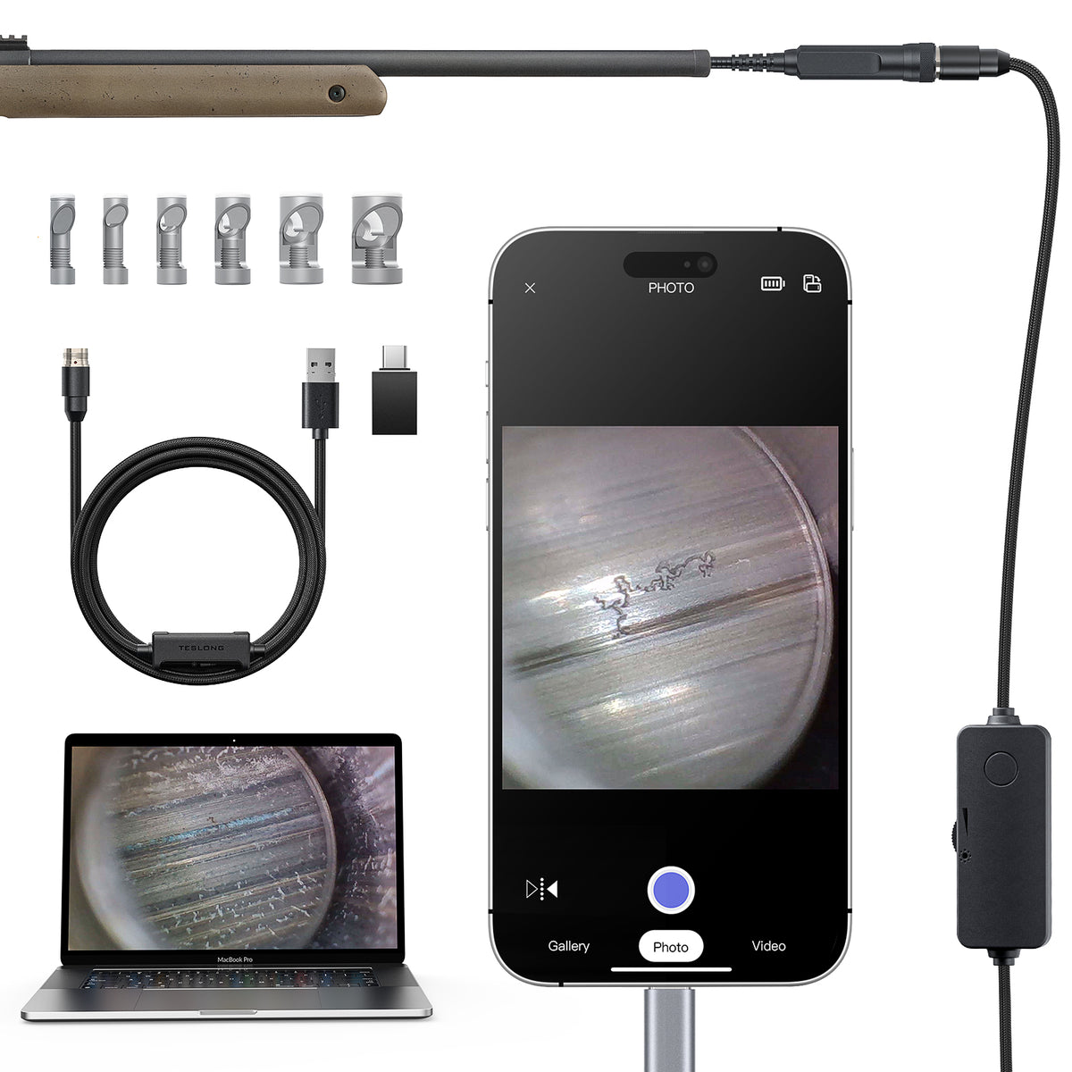 45-Inch USB-C Borescope Camera, 720p IP67 — Teslong