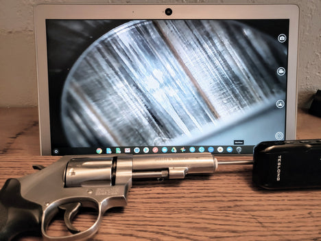 Borescope inspecting the barrel of a Smith & Wesson M10 .38 Special