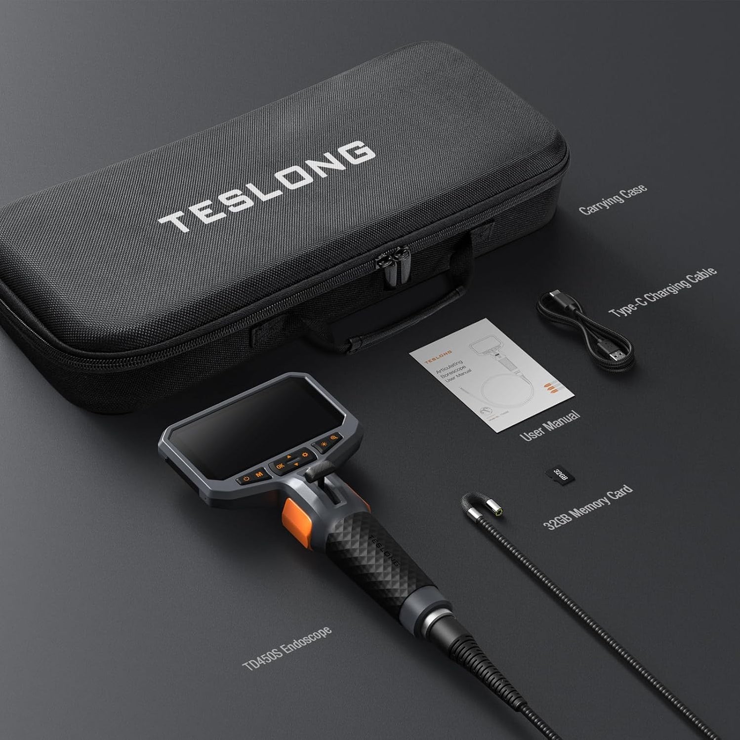 8.5mm Articulating Inspection Camera, 4.5in Screen — Teslong