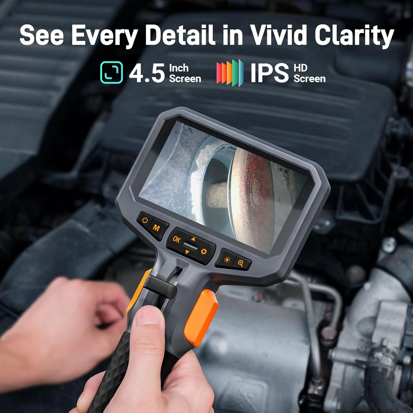 8.5mm Articulating Inspection Camera, 4.5in Screen — Teslong