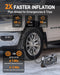Teslong AC-W02US inflating an SUV tire with 40 liters per minute airflow