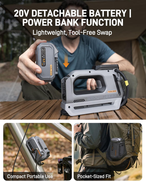 Detachable Teslong 20V 4.0Ah battery with portable power-bank function
