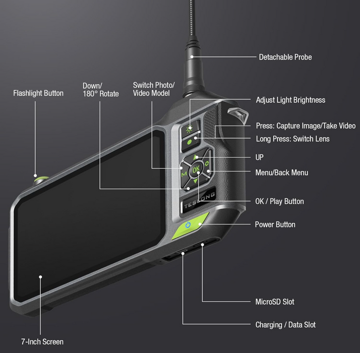 NTS700 Pro Rotating-Lens Inspection Camera with 7-inch IPS Screen