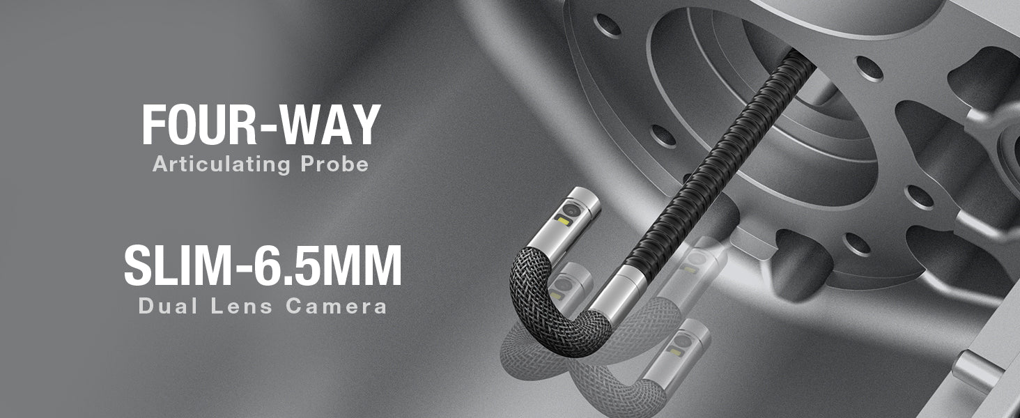 F6 PRO four-way articulating 6.5 mm dual lens camera probe