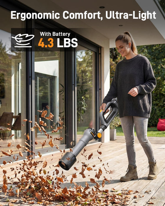 Teslong LB-L01 lightweight ergonomic leaf blower used for patio cleanup