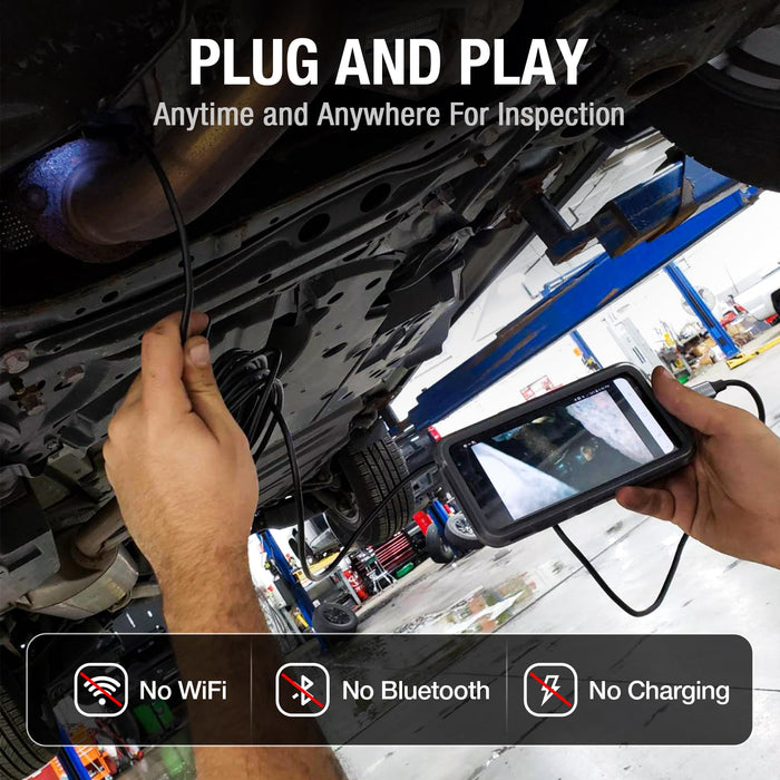 USB-C borescope connected to a phone for an automotive inspection