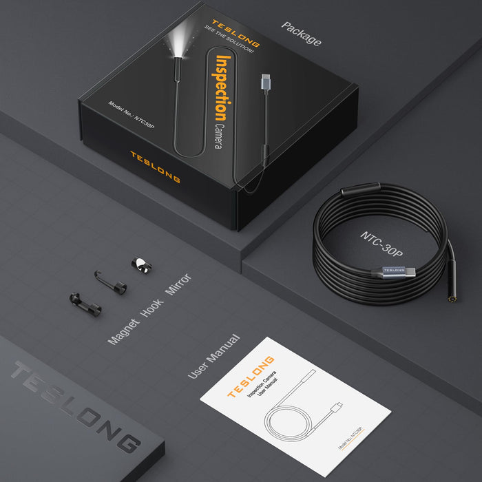 Inspection camera, hook, magnet, side-view mirror and user manual