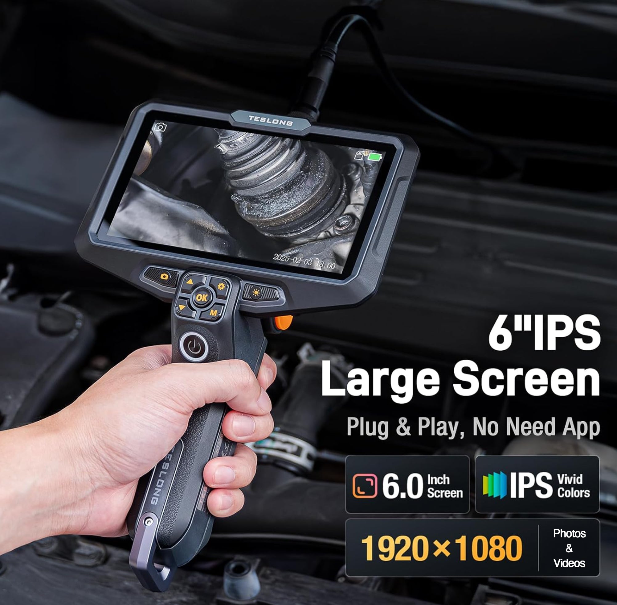 Rotating Lens Inspection Camera, 6-Inch HD Screen β Teslong