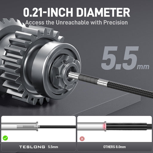 5.5mm TD300P camera probe reaching into a narrow mechanical opening