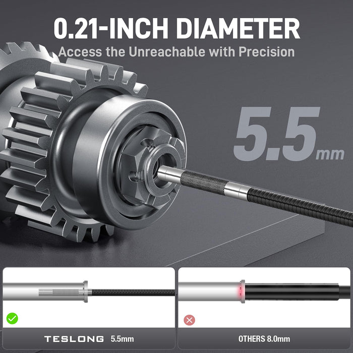 5.5mm TD300P camera probe reaching into a narrow mechanical opening