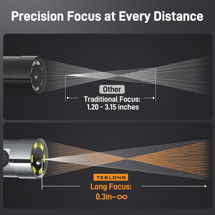 TF550 borescope extended focus range from 0.3 inch to infinity