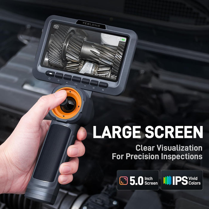 TF550 borescope with 5-inch IPS display during an automotive inspection