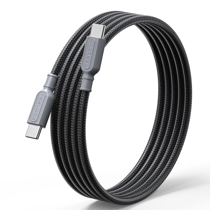 Full view of the coiled Teslong USB-C charging cable