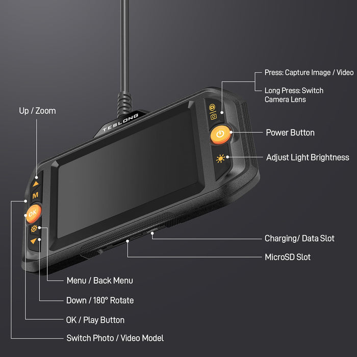 TS43 buttons, charging connector and microSD card slot