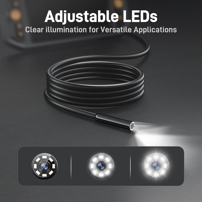Single camera probe with eight adjustable LED lights