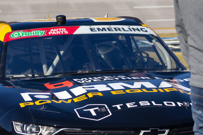 Teslong branding on the hood of Patrick Emerling’s No. 38 Chevrolet · Photo: LyleOnTrack